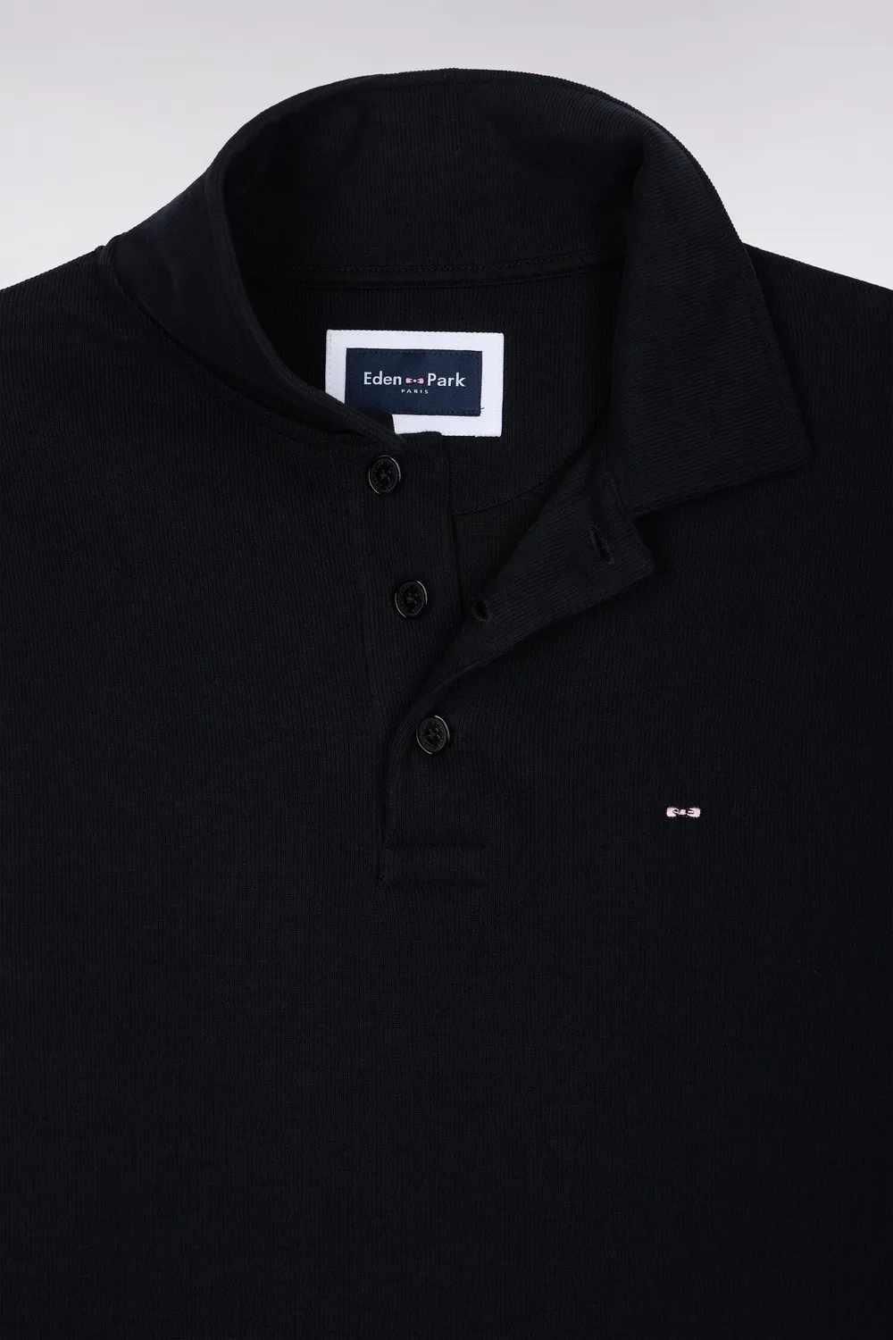 Eden Park sweat col polo coton noir coupe droite