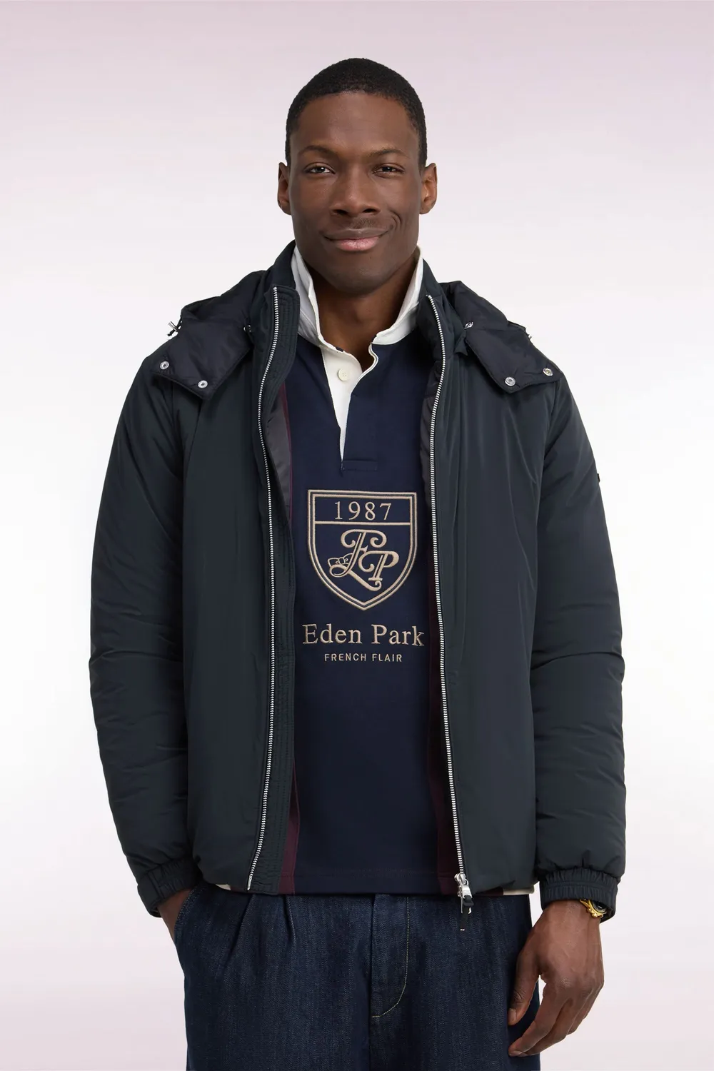 Eden Park doudoune nylon noir capuche amovible