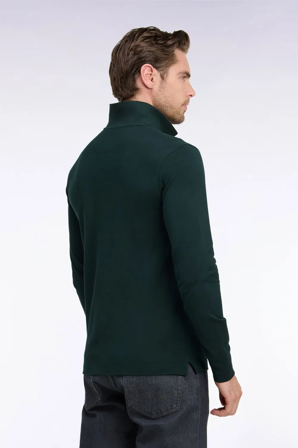 Eden Park polo manches longues vert foncé coupe droite