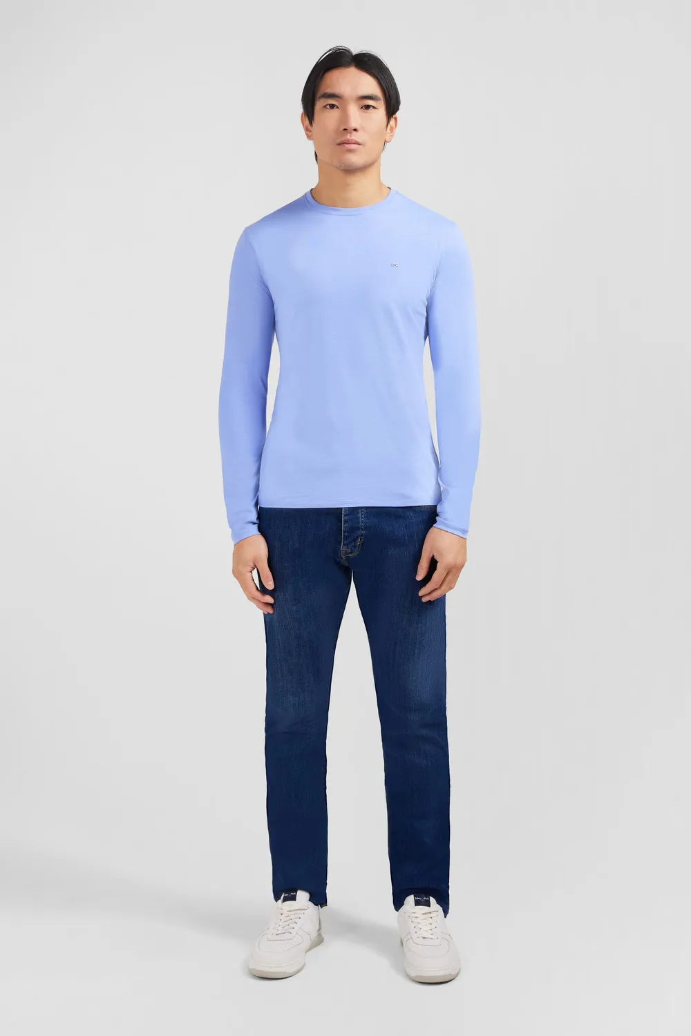 Eden Park T-shirt col rond manches longues bleu coton