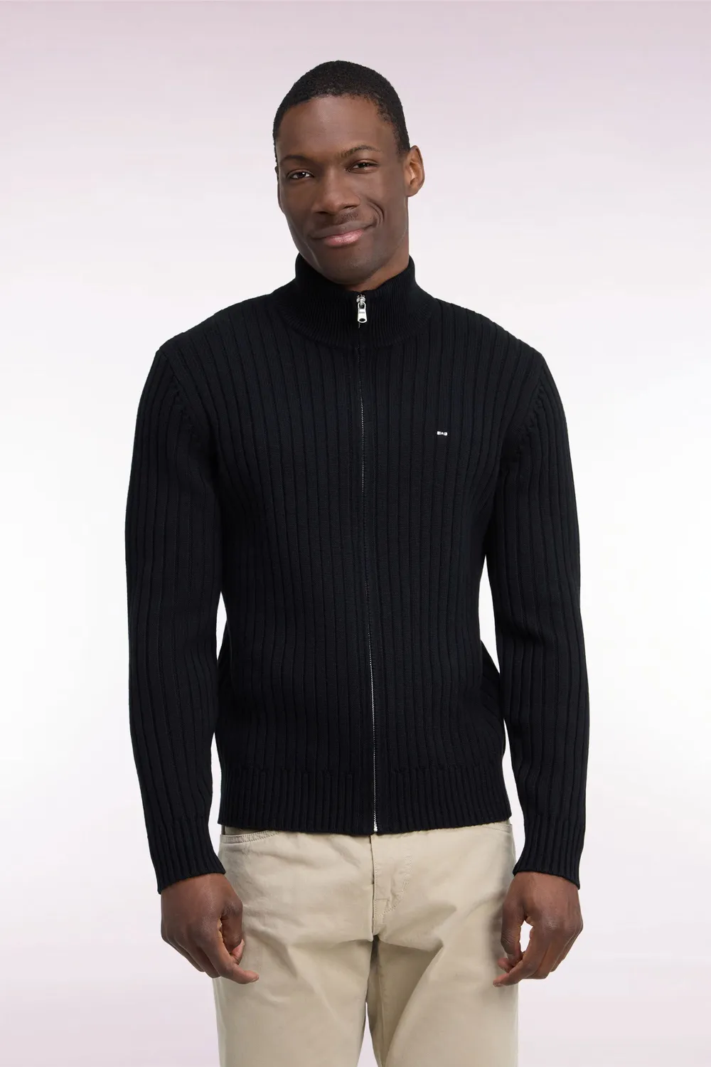 Eden Park cardigan zippé col camionneur noir laine coton