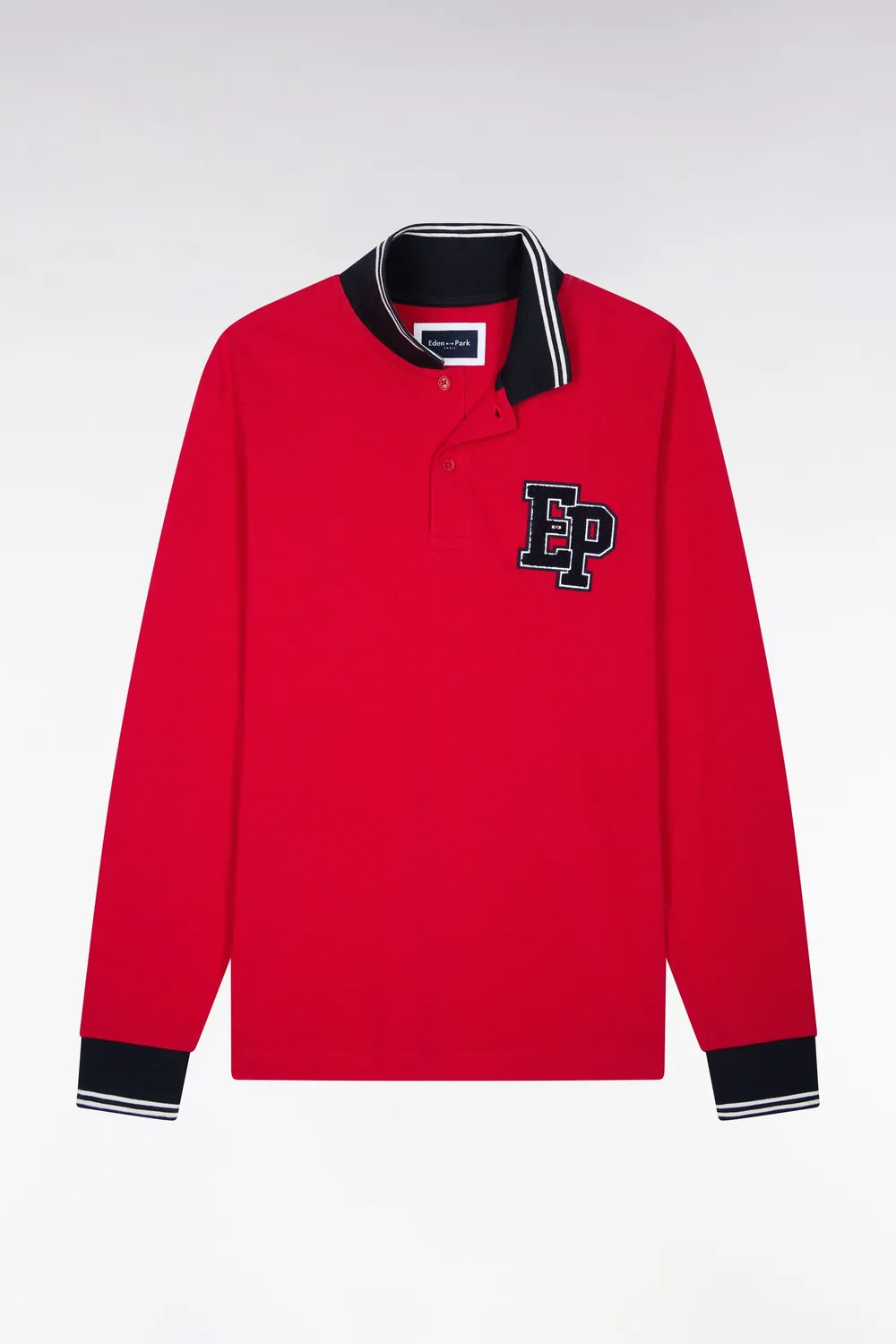 Eden Park College polo manches longues rouge piqué coton