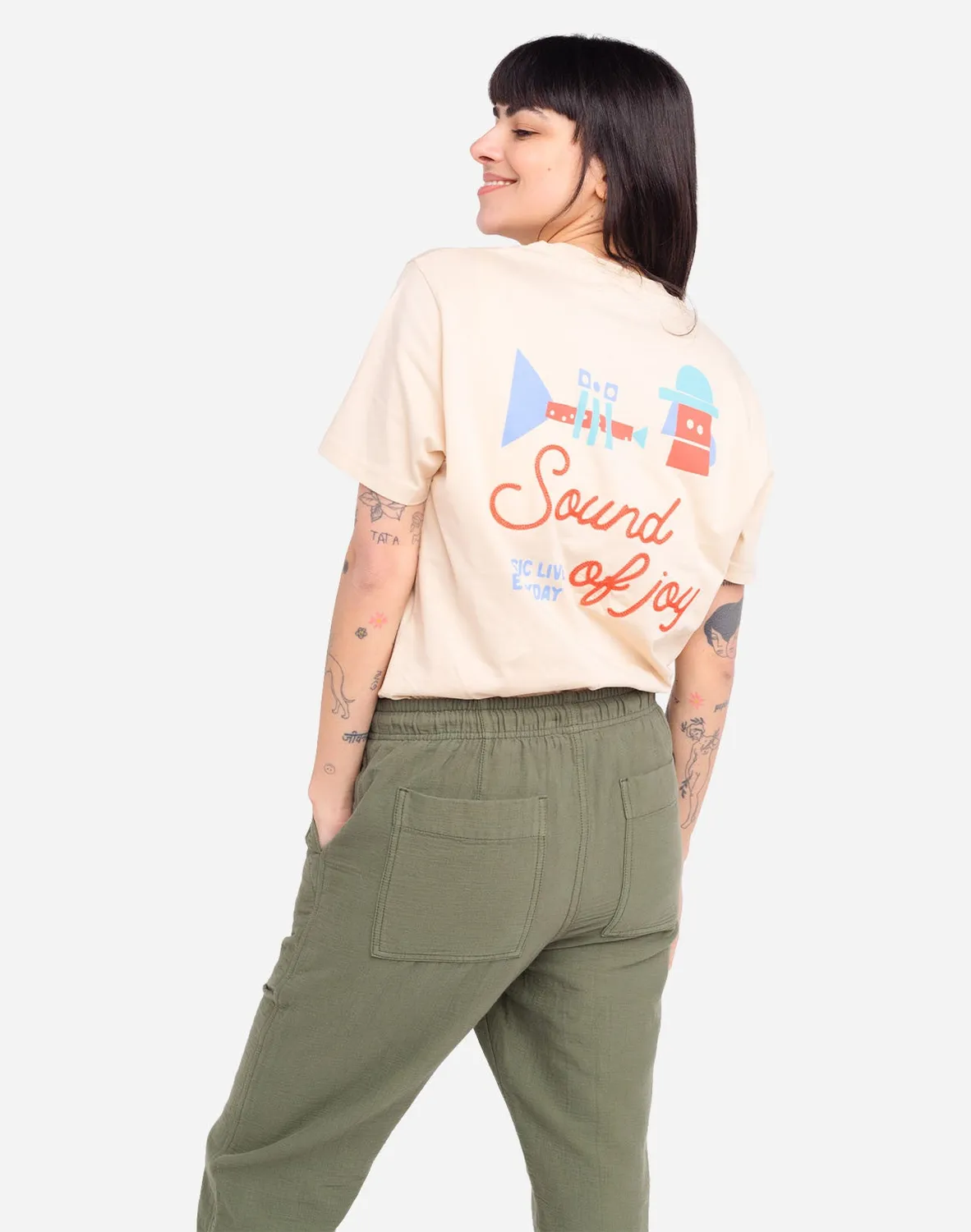 Olow Fanfare t-shirt crème coton bio brodé