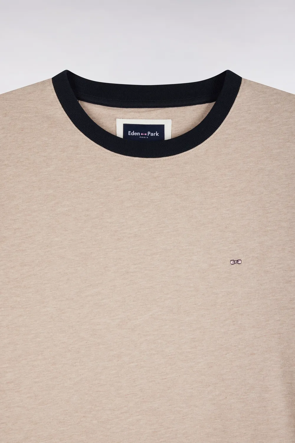 Eden Park t-shirt coton beige bords-côtes marine coupe droite