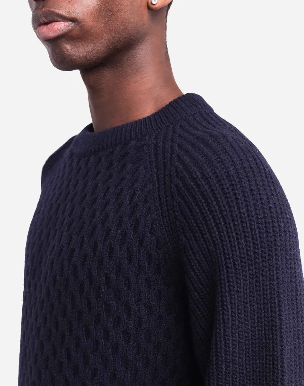 OLOW Peak pull marine laine mérinos manches raglan