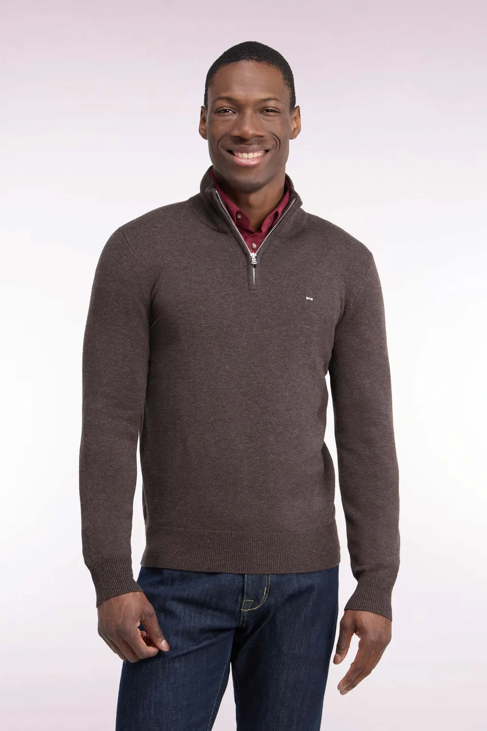 Eden Park pull camionneur marron laine et coton droit