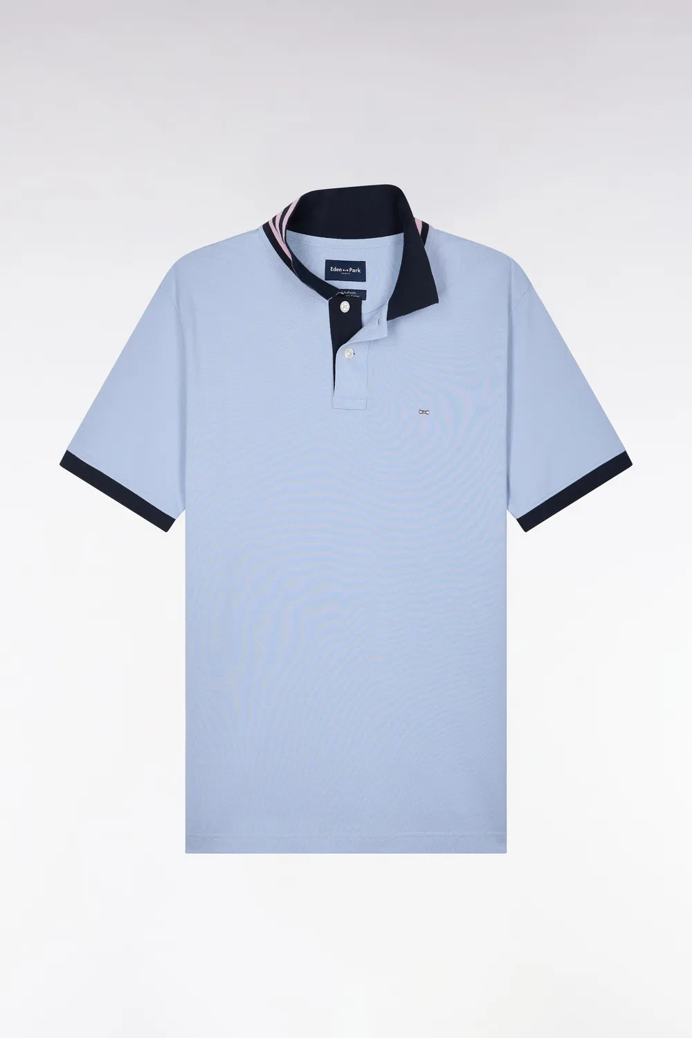 Eden Park Polo Coton Pima Gris Sous-Col Rayé Droit Homme