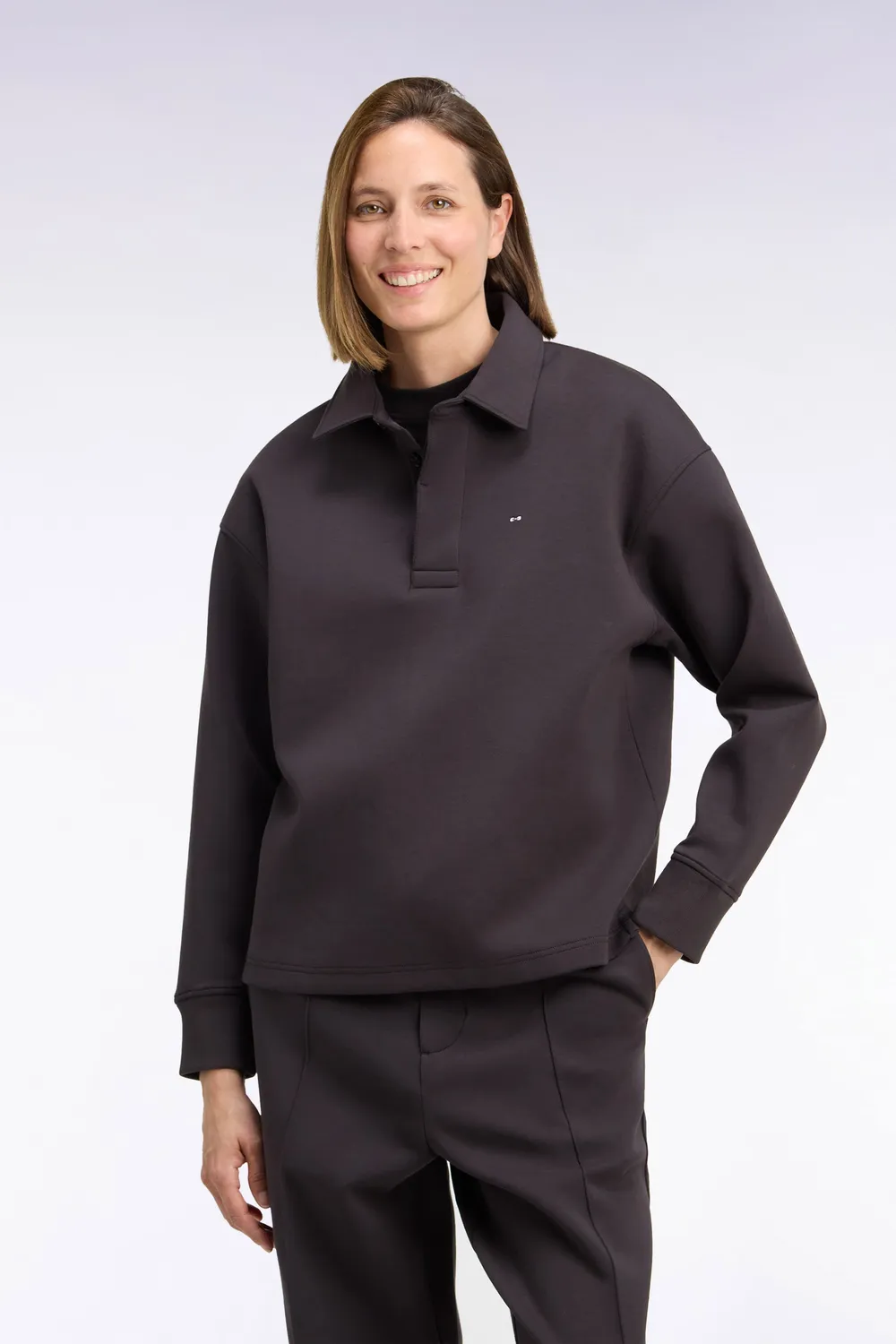 Eden Park Sweatshirt Col Maillot Interlock Marron Unisexe
