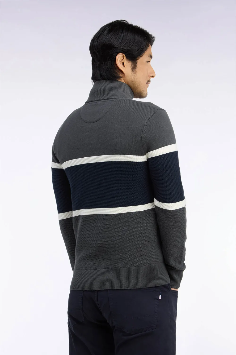 Eden Park Tricolore pull col camionneur kaki coton coupe droite