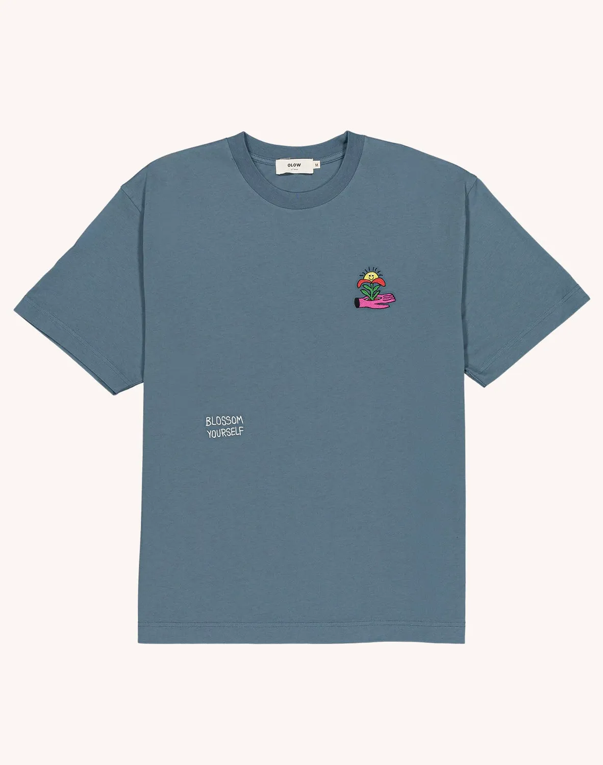 OLOW Blossom Yourself T-shirt bleu acier coton bio