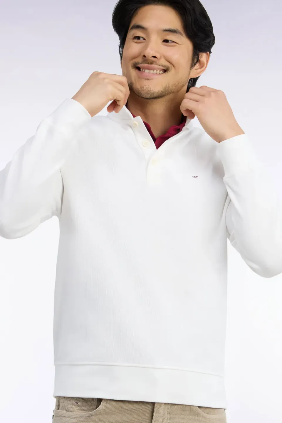 Eden Park Sweatshirt col polo molleton écru