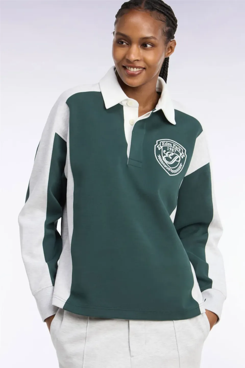 Eden Park sweat vert col maillot unisexe interlock loose