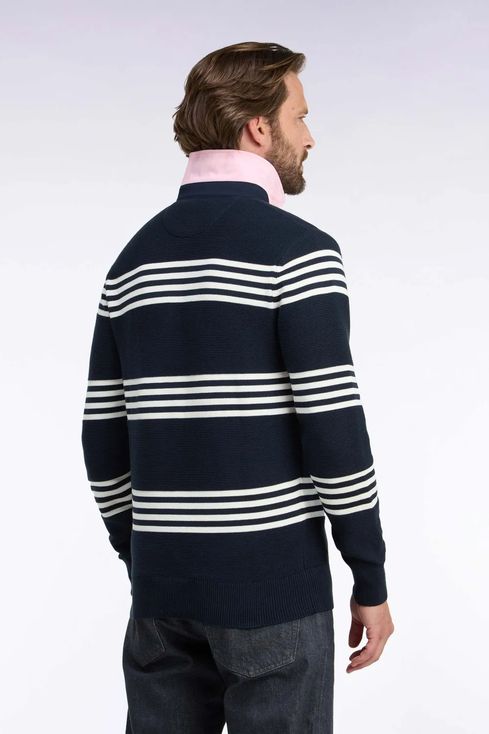 Eden Park Tricolore pull coton col maillot écru marine droit