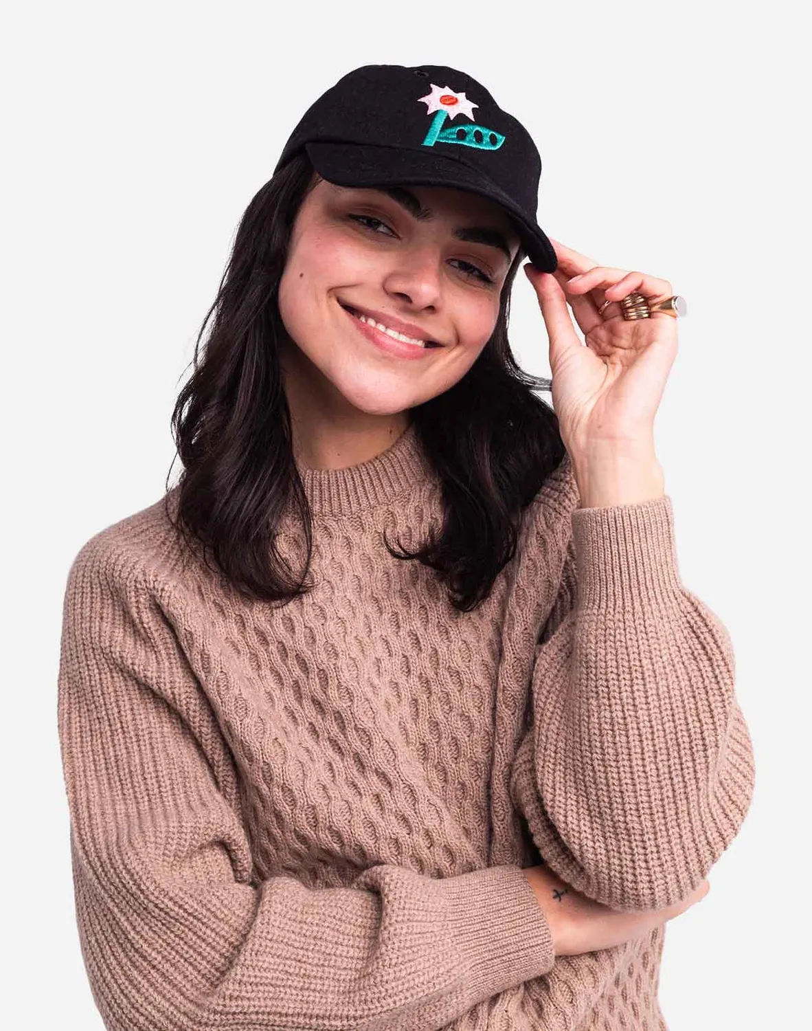 OLOW Flower casquette six pans denim noir coton