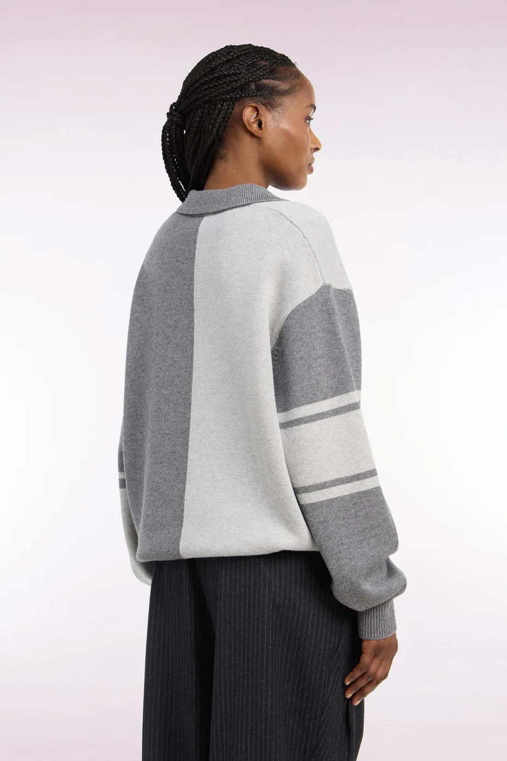 Eden Park pull gris laine coton col maillot oversize femme