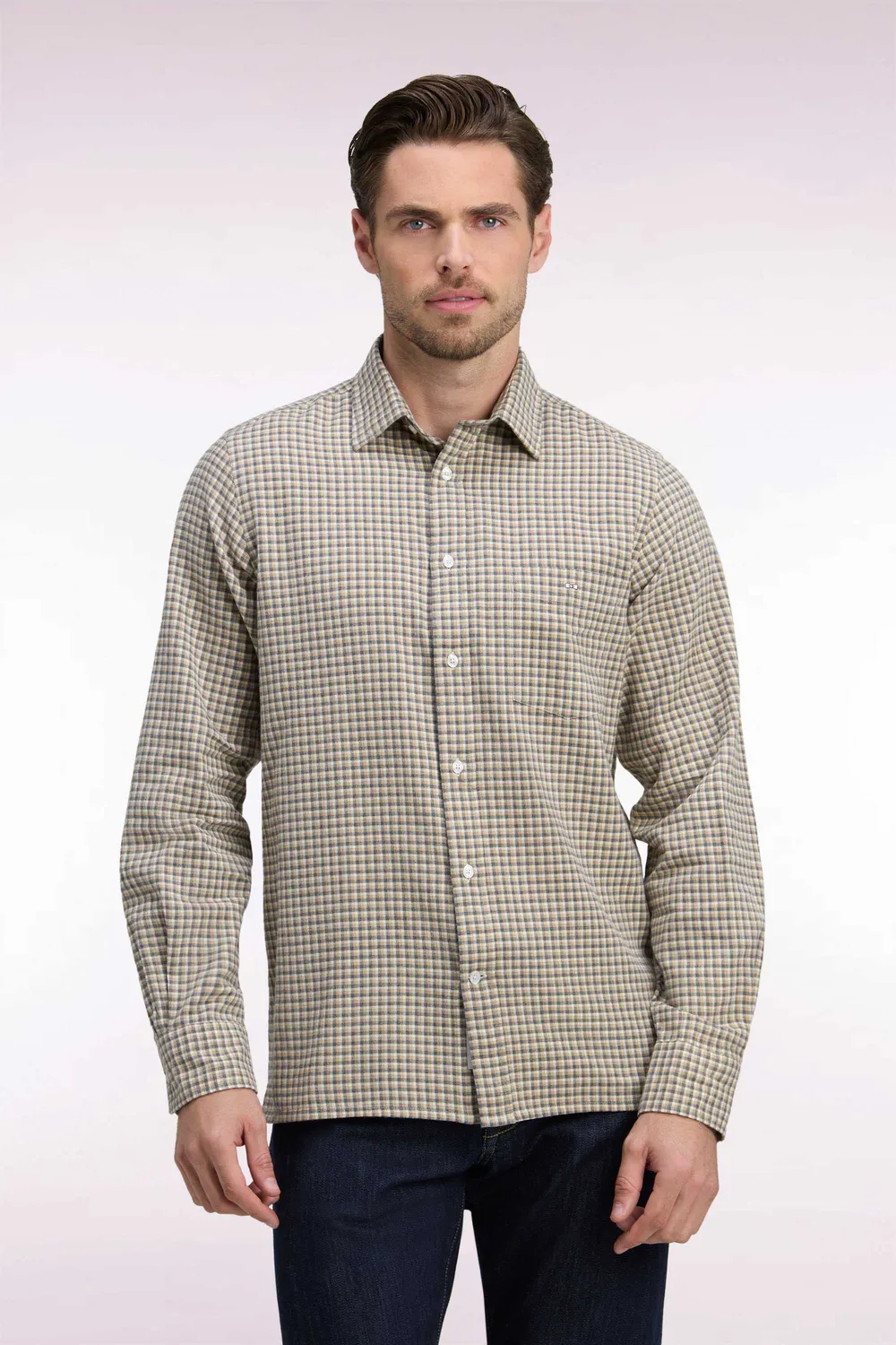 Eden Park Club Classique chemise homme beige à carreaux