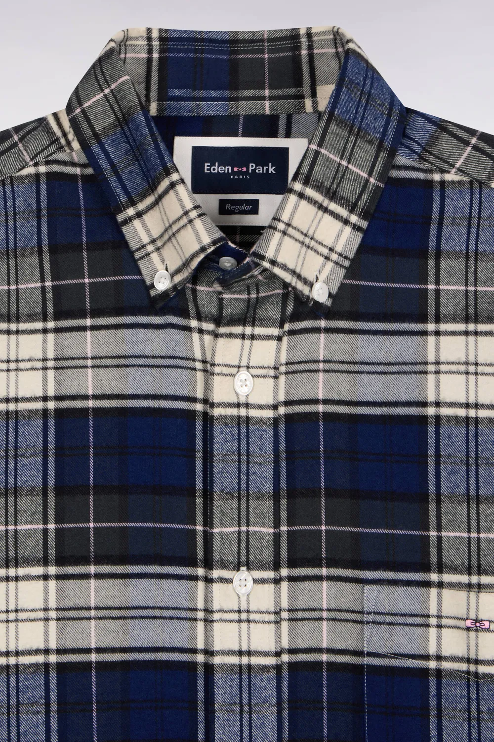 Eden Park chemise carreaux vert marine coton droite