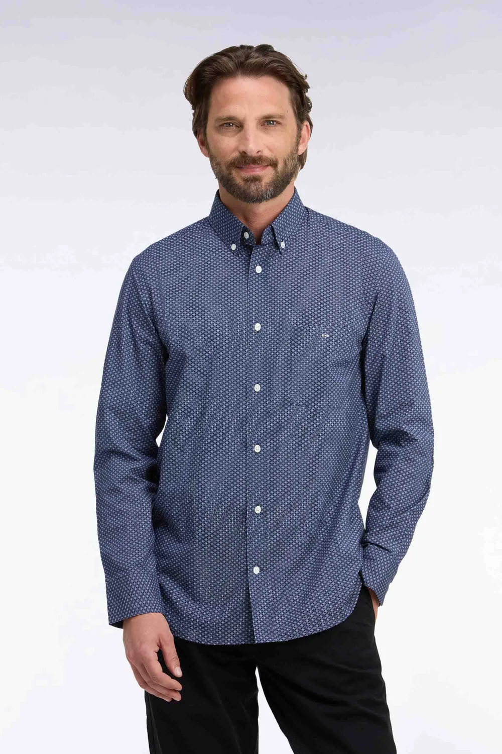 Eden Park chemise coton bleu micromotifs coupe droite