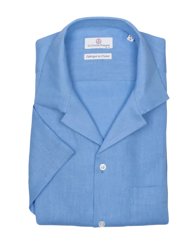 La Chemise Française Havane chemise lin bleu azur
