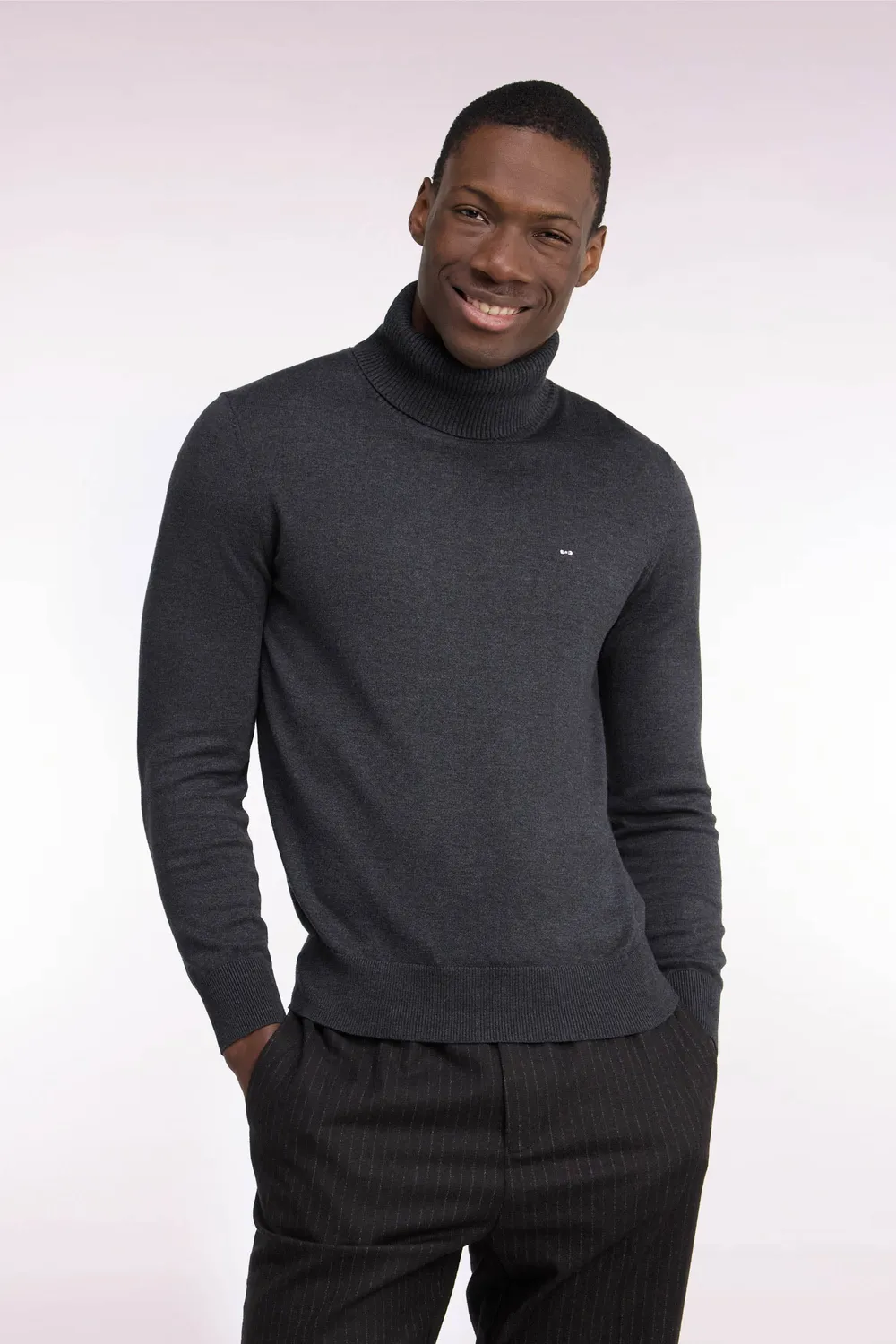 Eden Park pull col roulé gris foncé coton droit