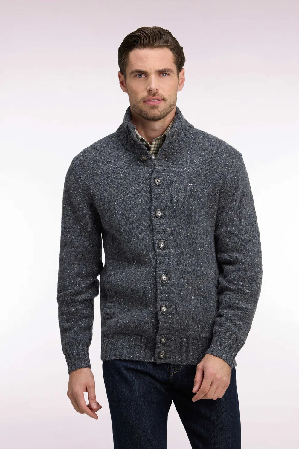 Eden Park cardigan maille épaisse gris laine alpaga droit