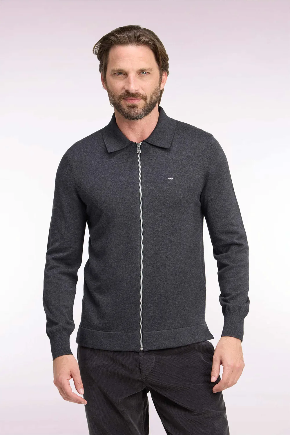 Eden Park cardigan zippé gris foncé coton viscose homme