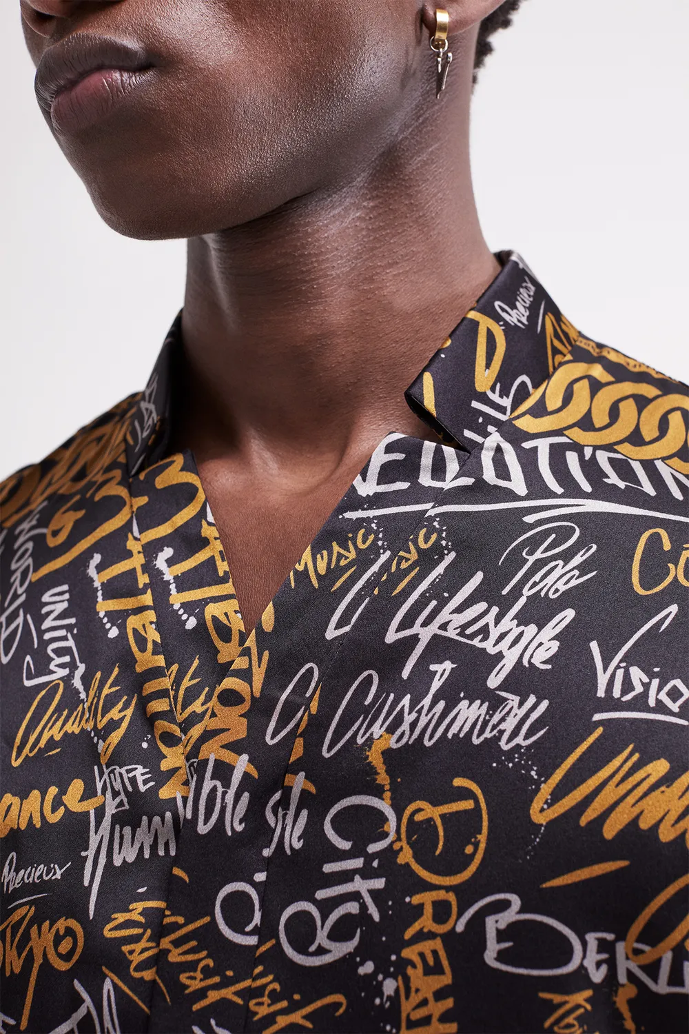French Deal Allure Graffiti chemise homme satin de soie