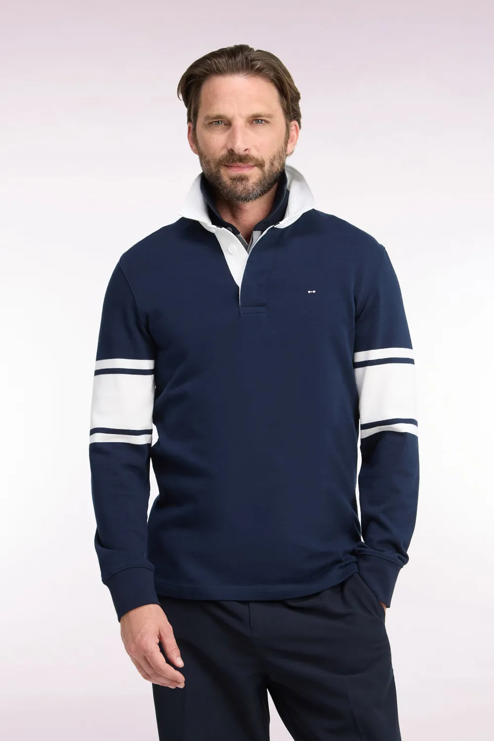 Eden Park maillot rugby homme manches longues marine blanc