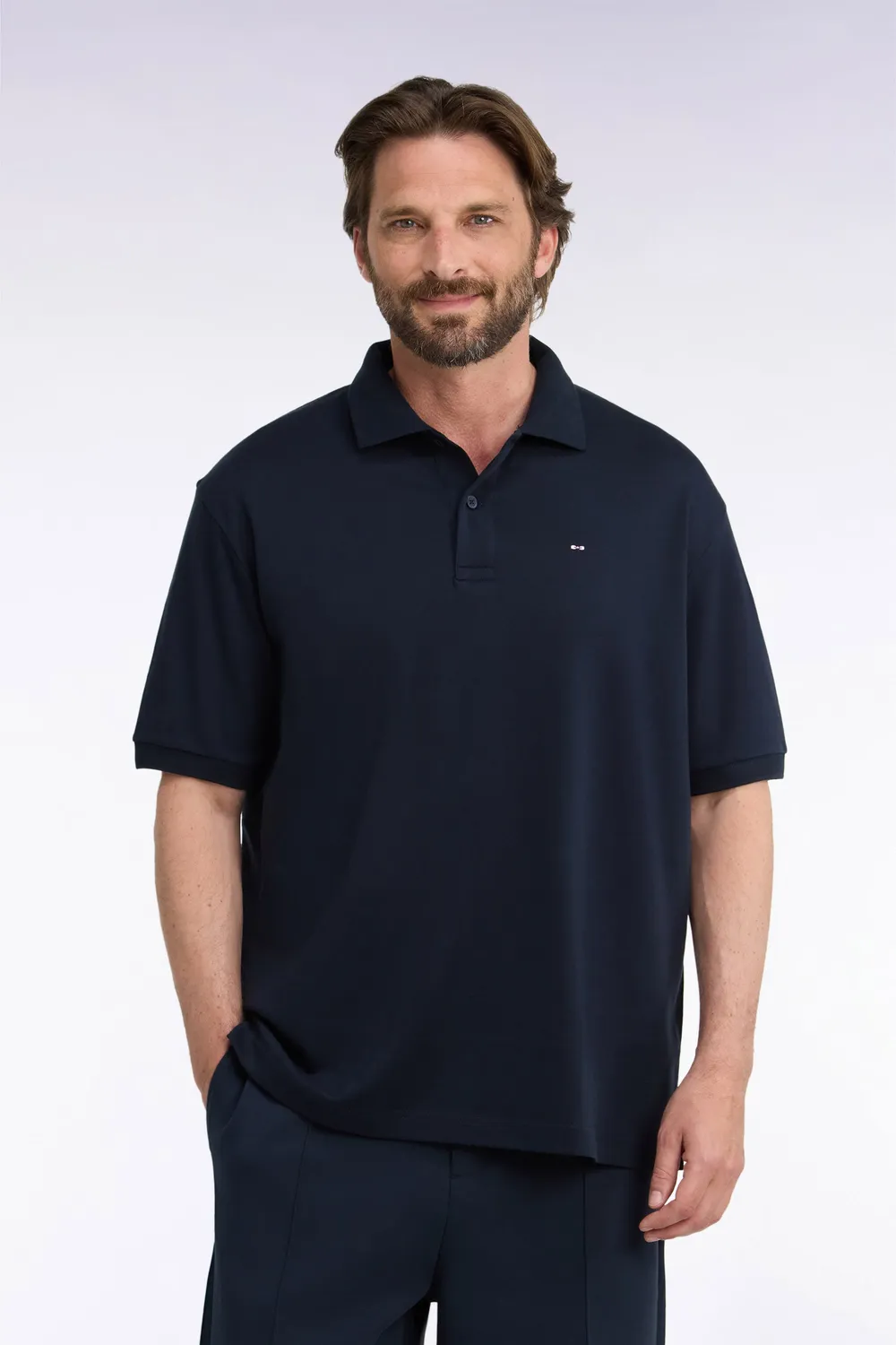 Eden Park Polo unisexe interlock coton marine manches courtes