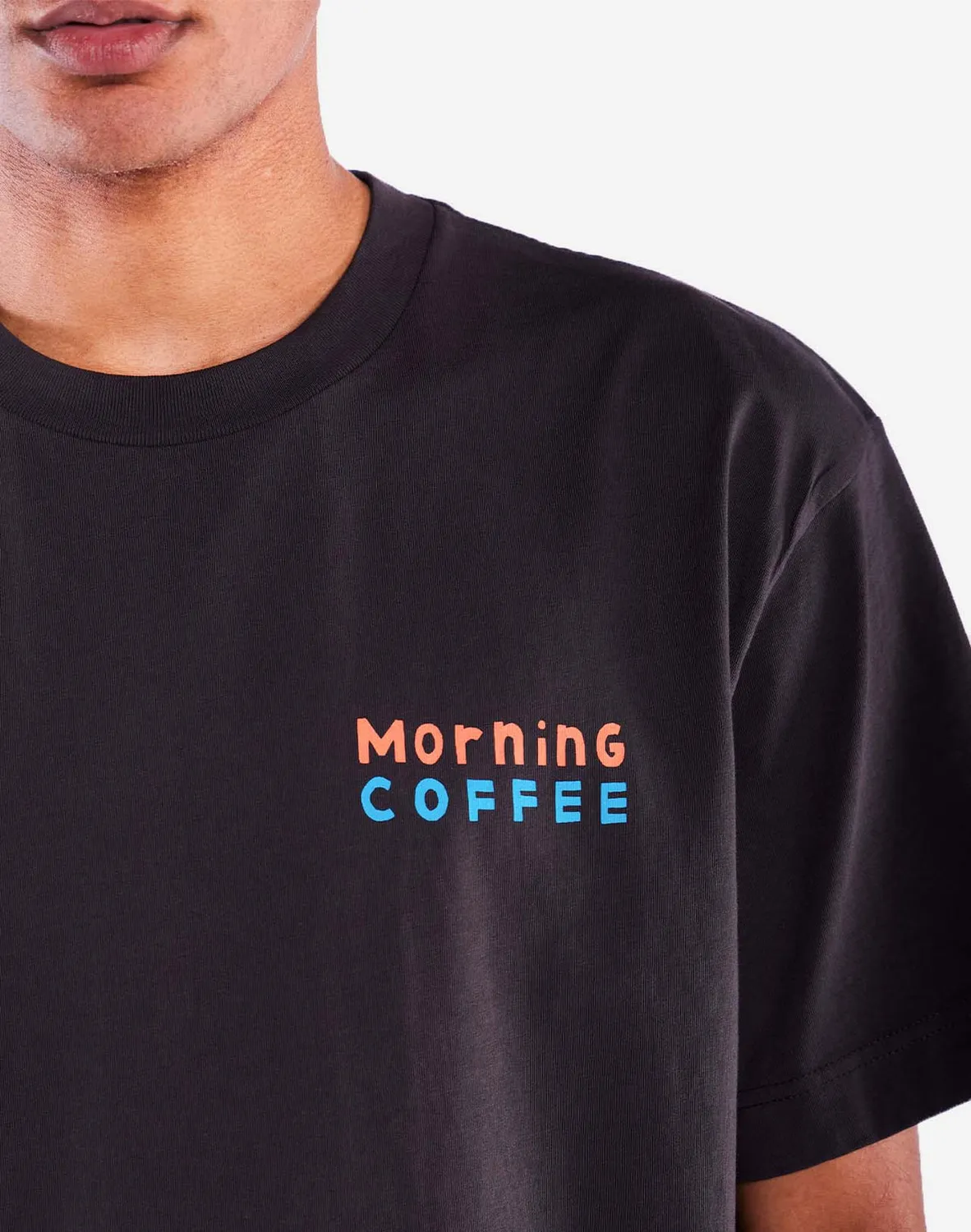 Olow Morning Coffee t-shirt ample noir carbone coton