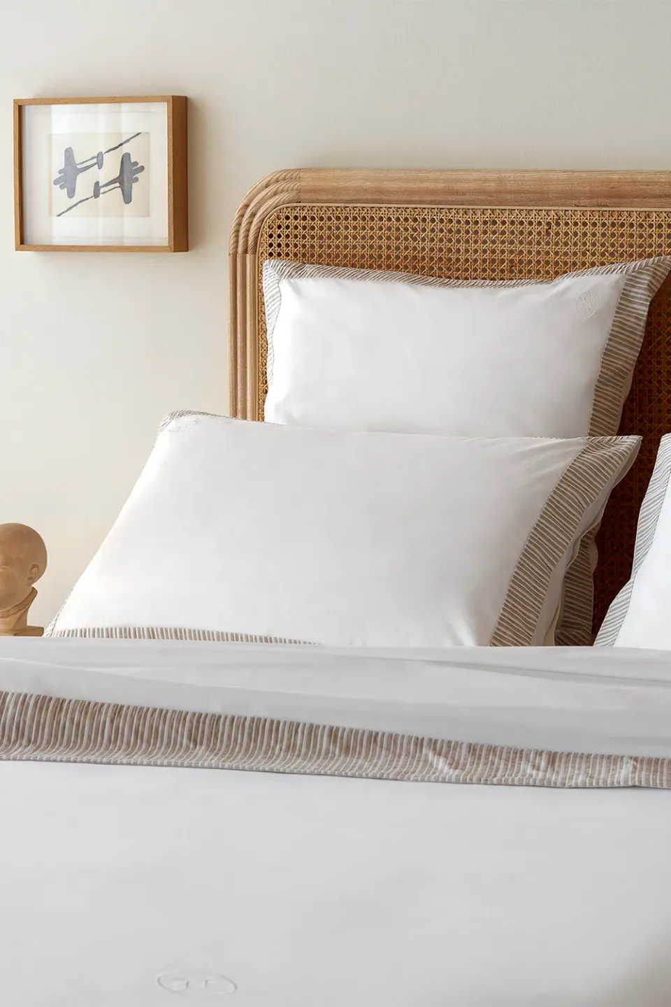 Eden Park lot 2 taies percale coton beige bulle ovale 50x75