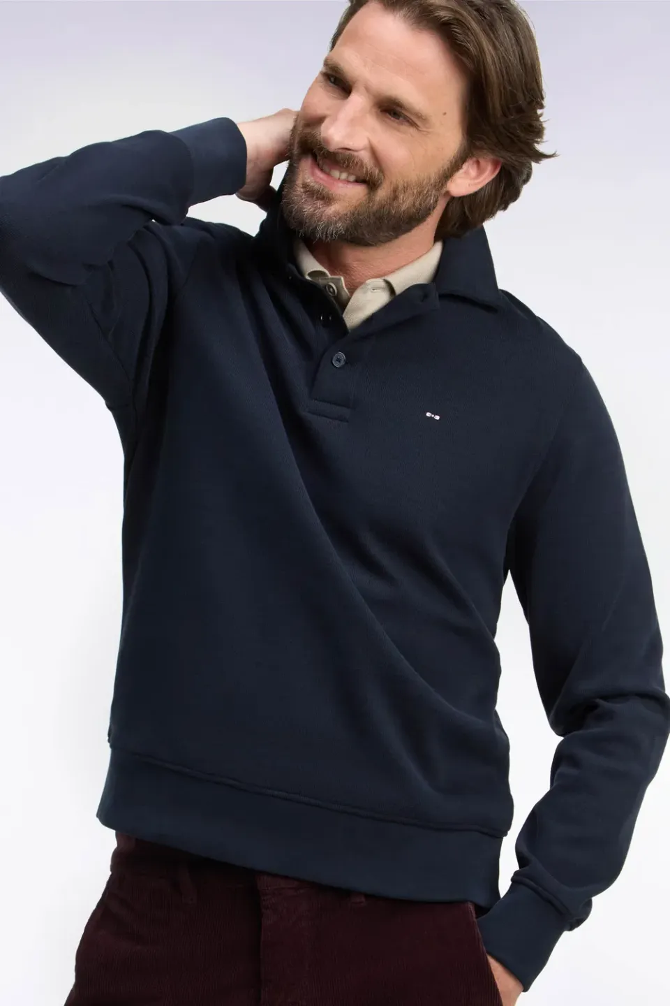 Eden Park sweat col polo coton marine coupe droite