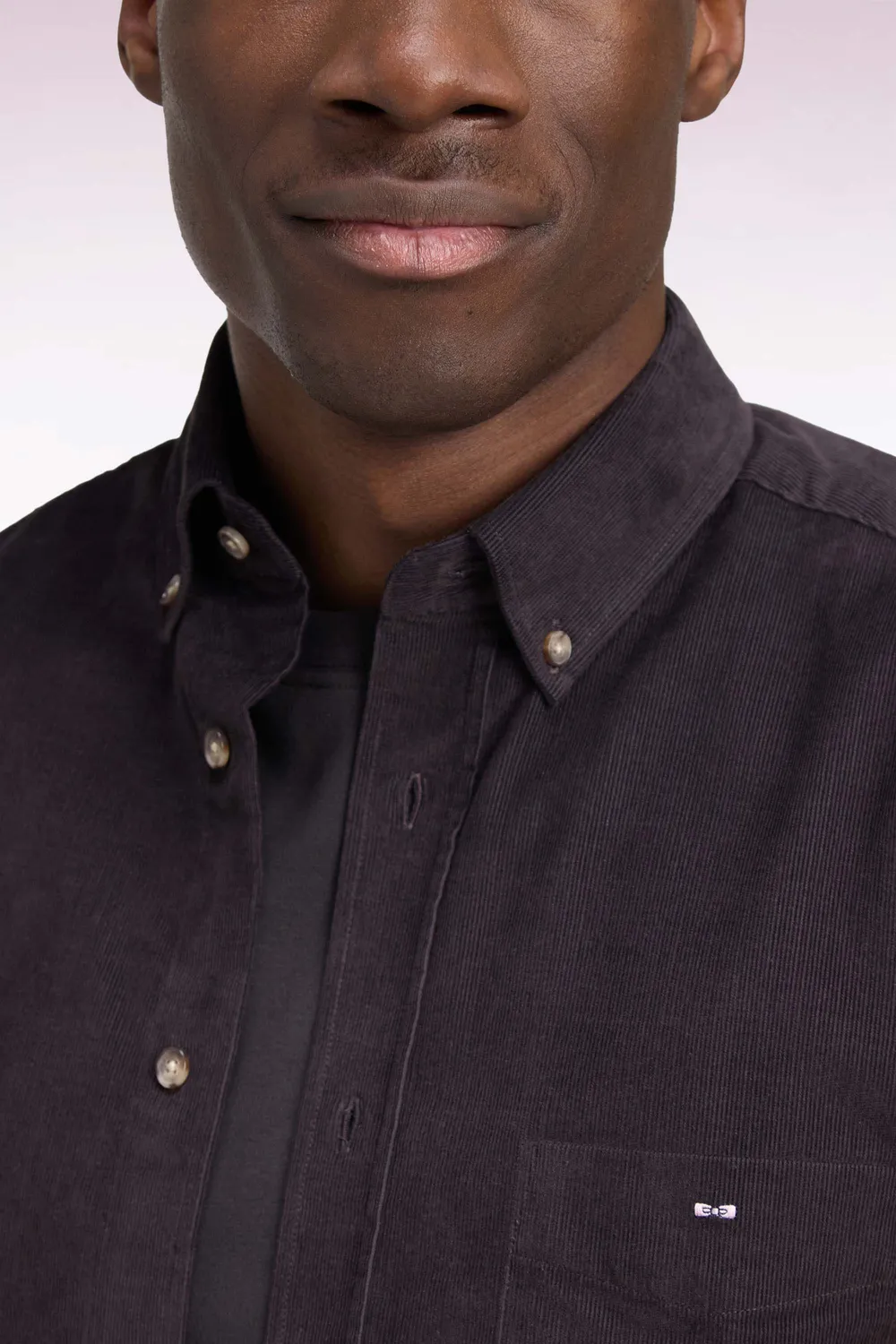 Eden Park chemise homme coton côtelé marron coupe droite