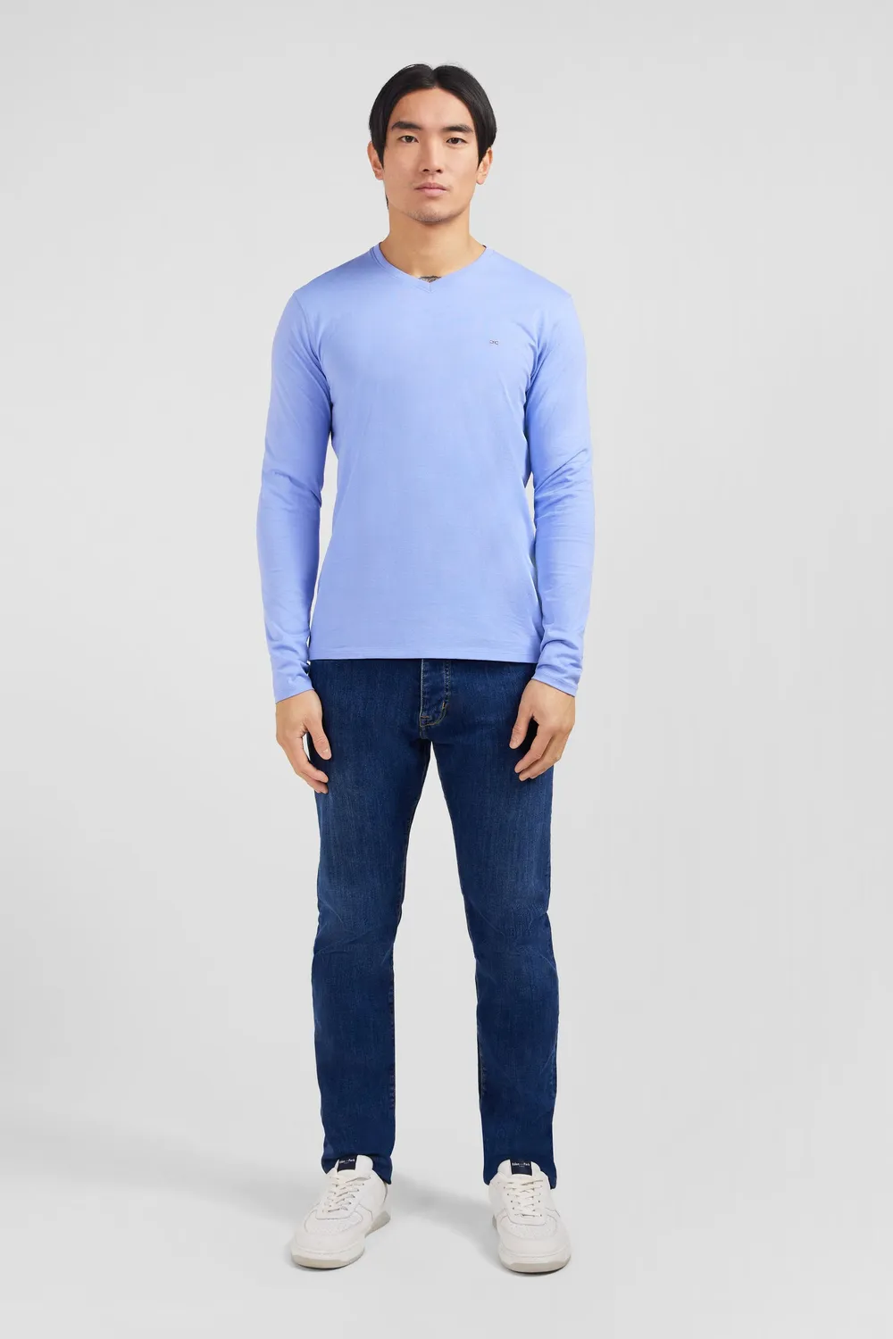 Eden Park T-shirt manches longues bleu col V coton