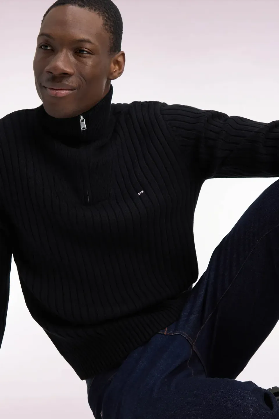 Eden Park pull col camionneur noir laine coton droit