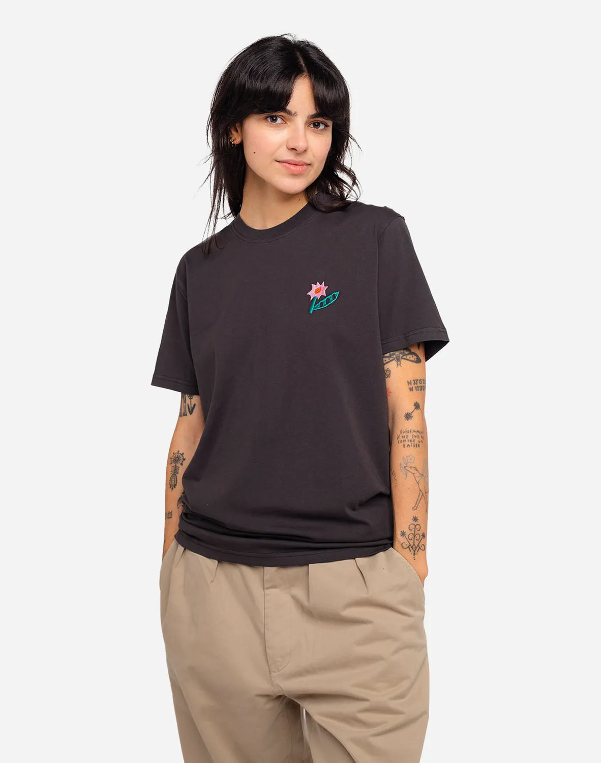 OLOW Flowering t-shirt noir coton bio brodé