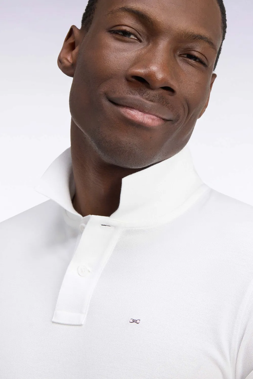 Eden Park polo manches longues coton Pima blanc coupe droite