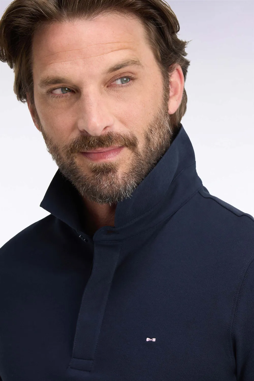Eden Park Polo Manches Longues Coton Stretch Marine Coupe Ajustée