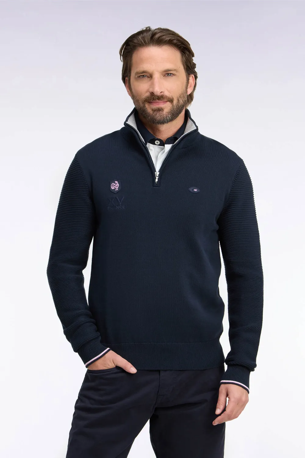 Eden Park Pull col zippé coton marine XV de France