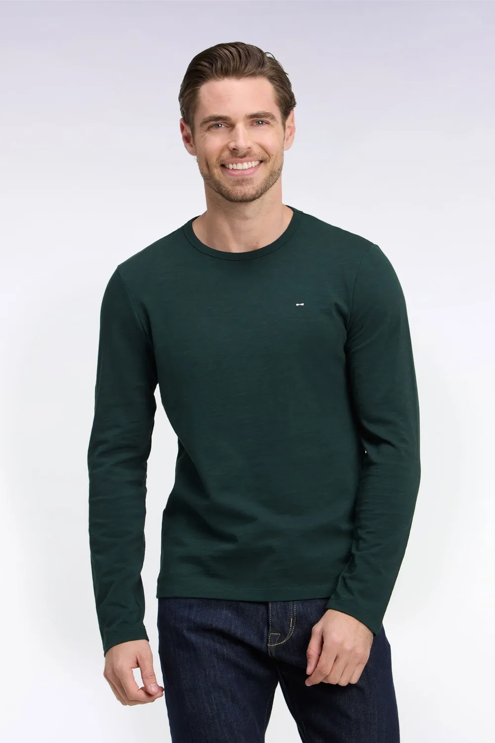Eden Park t-shirt vert foncé coton homme manches longues