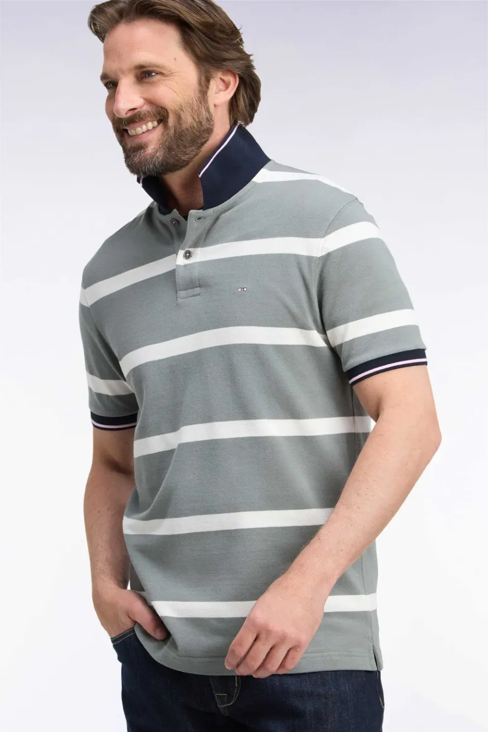 Eden Park Tricolore H26MAIPC0014 Polo Vert Rayé Coton