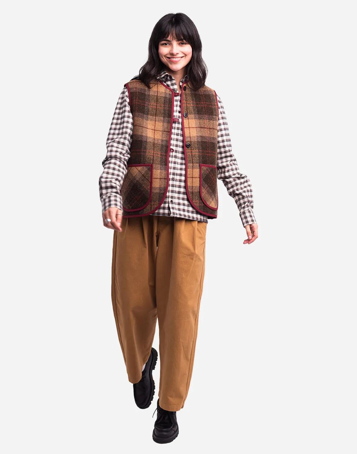Olow Shepherd veste sans manches tartan laine