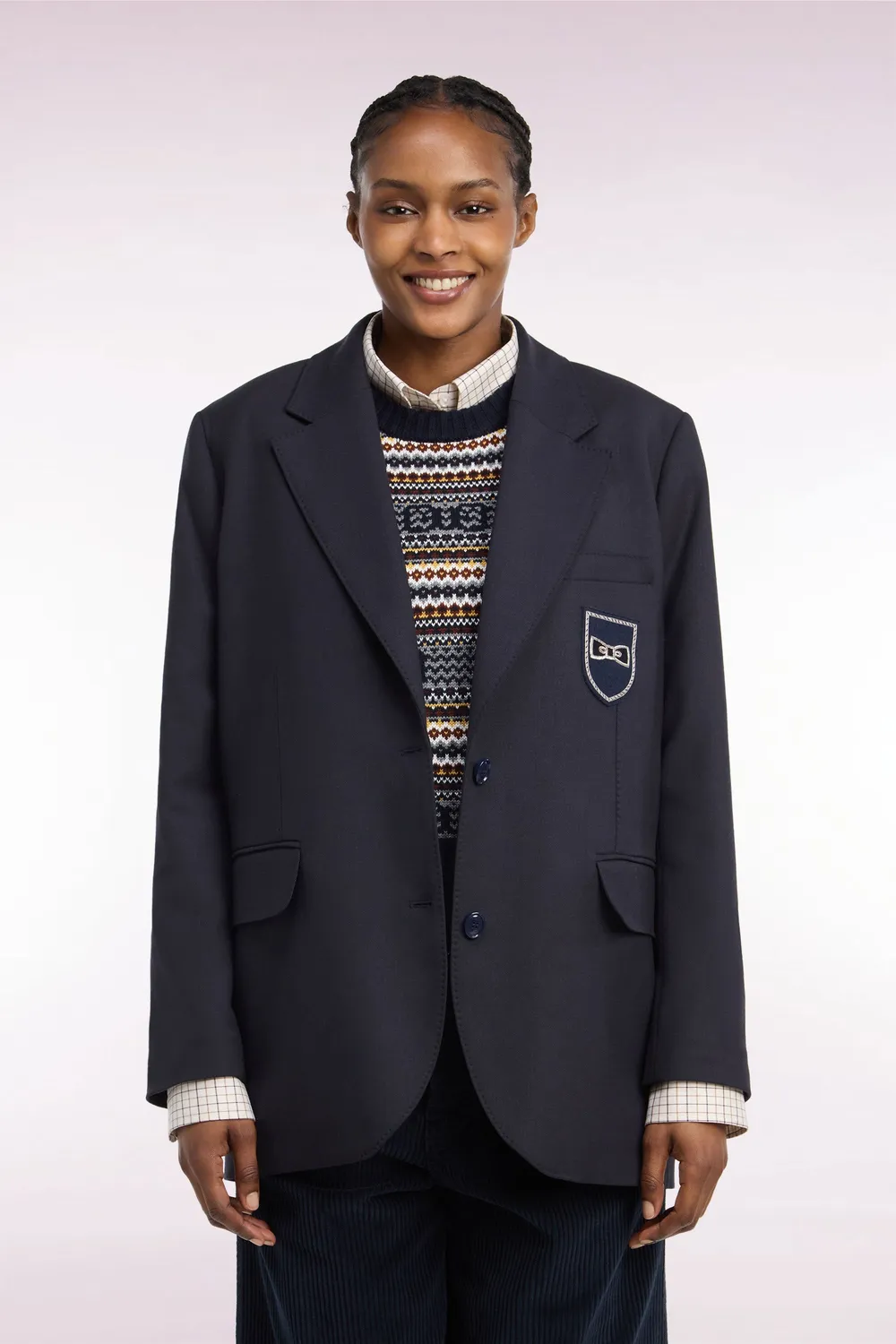 Eden Park blazer marine oversized écusson femme