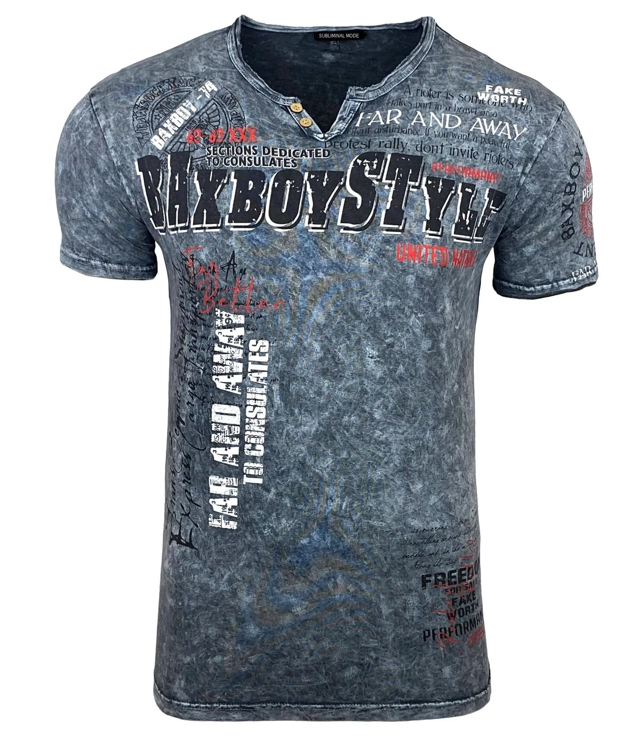 Subliminal Mode BX148 t-shirt col V boutonné gris clair