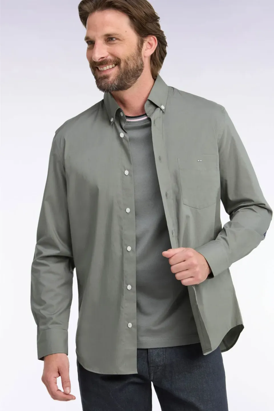 Eden Park chemise coton kaki micromotifs droite