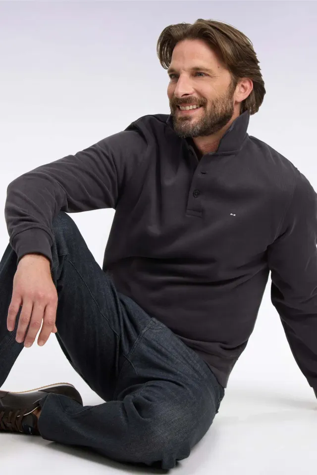 Eden Park sweat col polo marron coton coupe droite