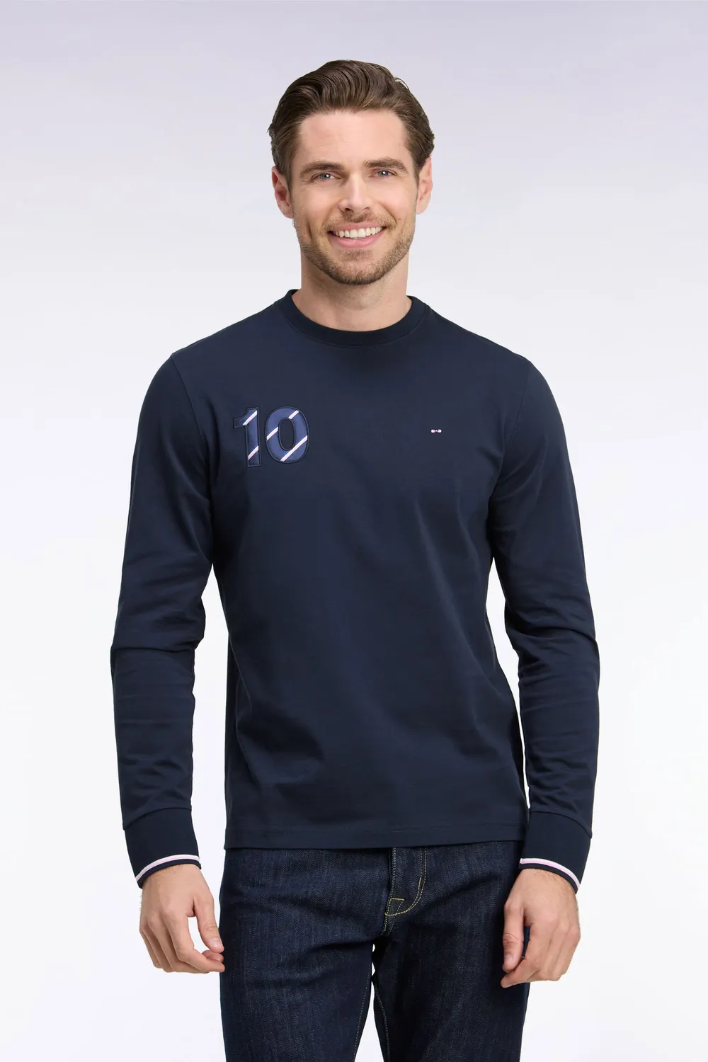 Eden Park T-shirt manches longues coton marine coupe regular