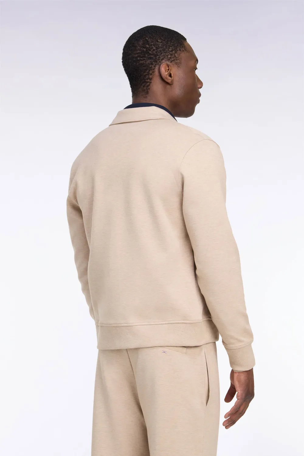 Eden Park sweat zippé col polo beige coupe droite