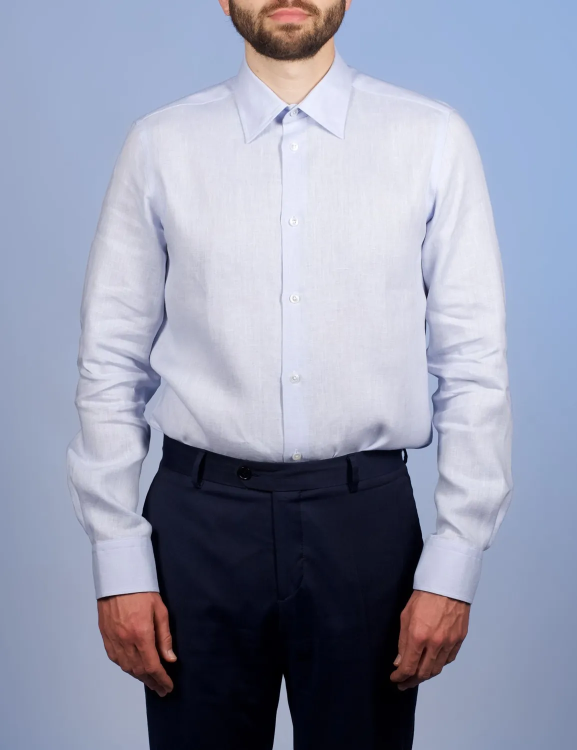 La Chemise Française Lin Normand chemise homme bleu ciel col souple