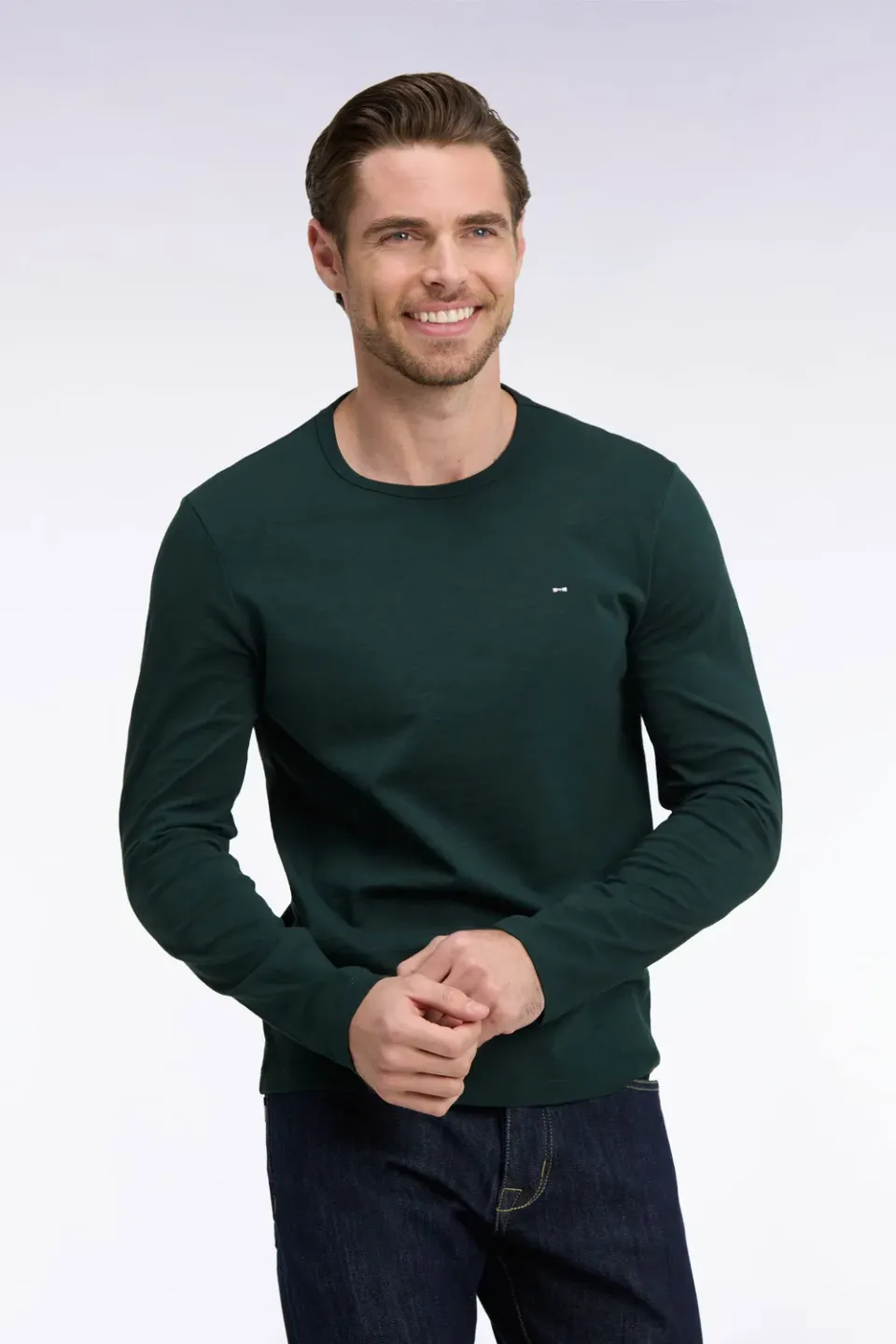 Eden Park t-shirt vert foncé coton homme manches longues
